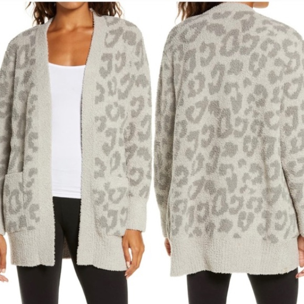 BAREFOOT DREAMS CozyChic Leopard Cardigan - Warm Grey, Size S